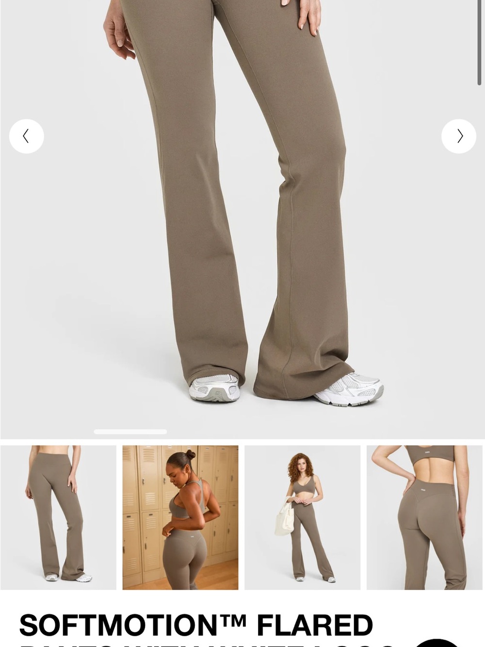 One active soft motion flared pants moss brown with white logo